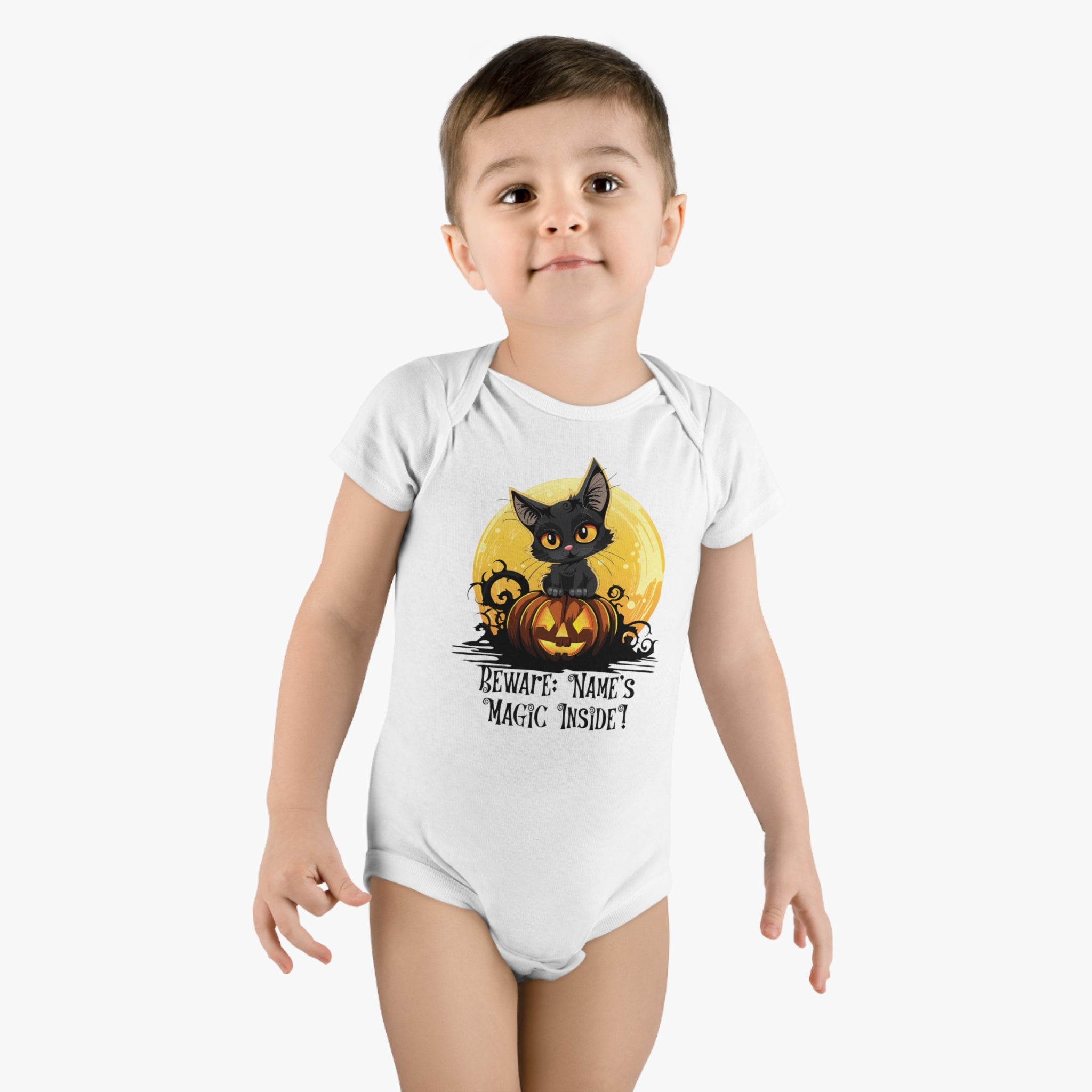 Beware Magic Inside Customizable Onesie® Organic Baby Bodysuit